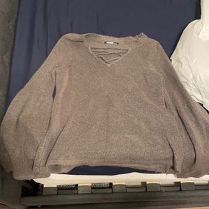 purple cross cut out sweater